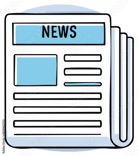 Stylized cartoon illustration of a folded newspaper with the word NEWS prominently displayed