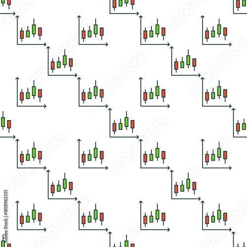 Red and Green Stock Chart vector colored seamless pattern for traders