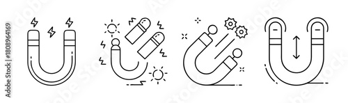 Magnetic force and field science icon set, attraction repulsion