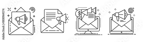 Email marketing, newsletter, digital promotion icons collection
