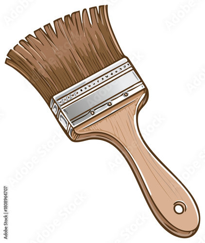 Illustration of an Artisan Style Paint Brush with Brown Handle and Bristles