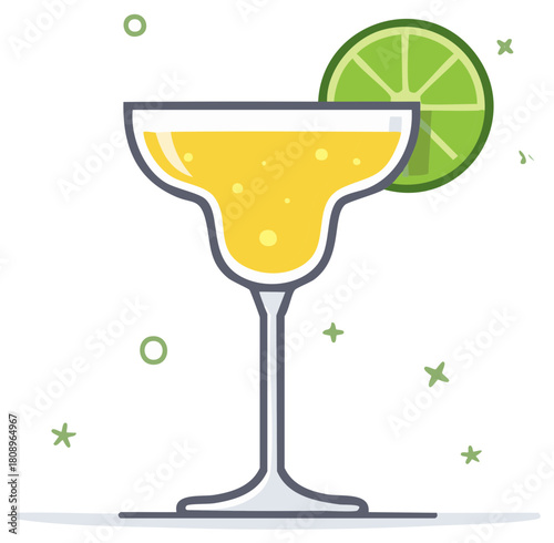 Cartoon illustration of a margarita cocktail with lime slice