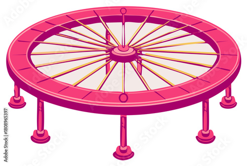 Vibrant Pink Spinning Wheel Game Board Design with Spokes and Legs