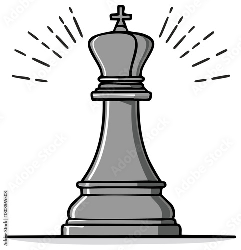 Majestic chess king piece icon with illuminating rays, symbolizing strategy and victory in competitive board games