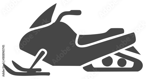 Snowmobile icon illustration, winter sport vehicle in grayscale