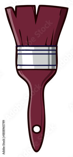 Maroon Paintbrush with Silver Ferrule and Bristles