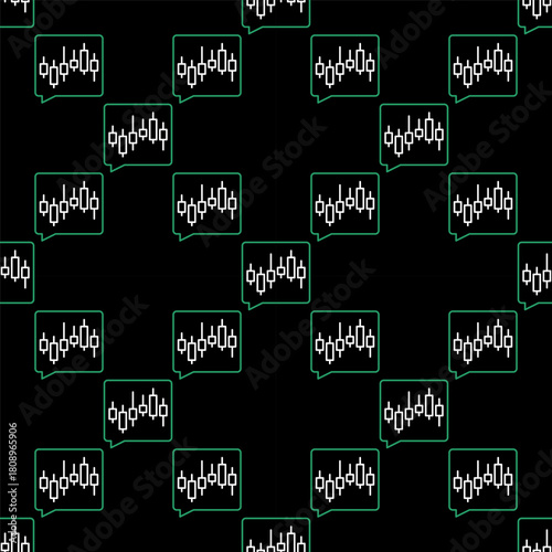 Trading Analysis vector Candlestick Chart in Speech Bubble seamless pattern in outline style