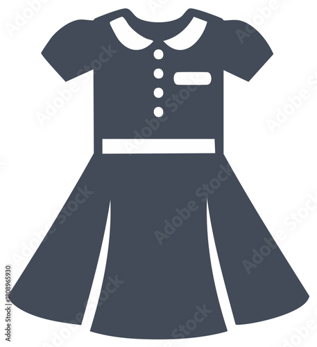 Classic school uniform dress with white collar buttons and waist band graphic