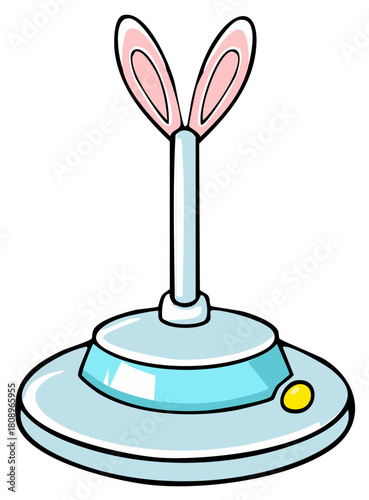 Futuristic Sci-Fi Communication Device with Bunny Ears Cartoon Illustration