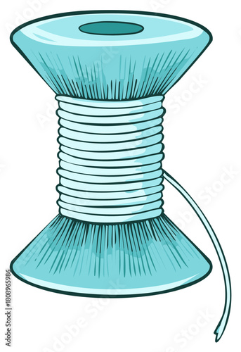 Vibrant turquoise colored thread spool for sewing and textile craft projects illustration
