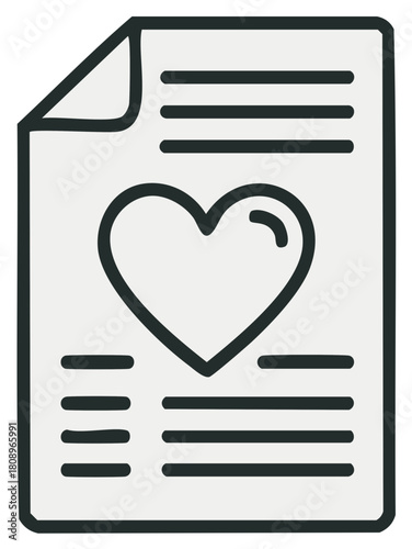 Love letter or health document icon with a heart symbol illustration