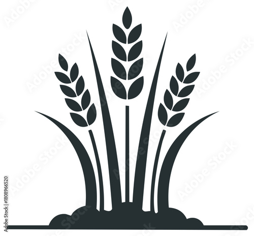 Stylized Dark Gray Wheat Stalks Growing Upward Vector Graphic