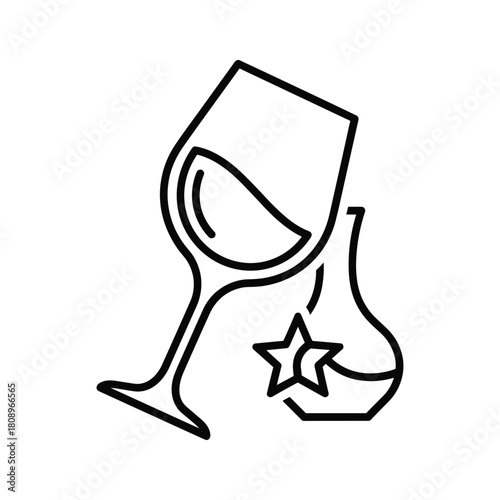 Line art illustration of a wine glass and a decanter with a star, perfect for beverage and celebration themes, isolated on