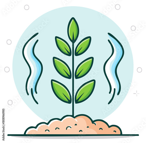 Green plant seedling growing from soil, surrounded by nurturing water, depicting nature and healthy growth.