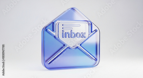 A transparent blue inbox icon with the word inbox on a, symbolizing digital communication