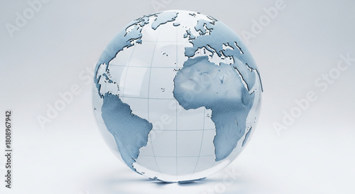 A captivating 3d render showcases a translucent globe with continents in light blue, set against a clean, bright