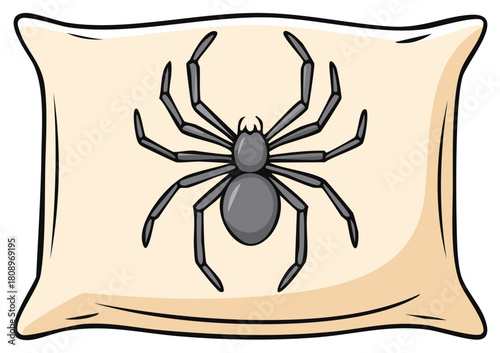 Cartoon illustration of a spider on a pillow isolated on white