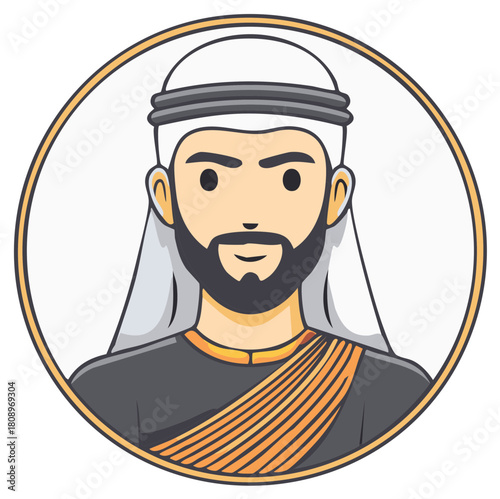 Illustrated avatar of a smiling Arab man in traditional ghutra headdress portrait icon