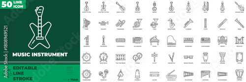 Music Instrument Line Editable Icons set