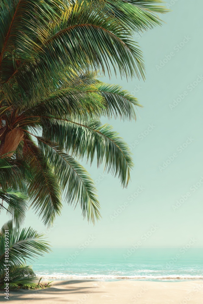 Obraz premium Tropical Beach Paradise with Palm Trees and Turquoise Water.
