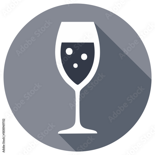 Elegant Champagne Glass Icon with Bubbles and Gray Circle Background Celebrating Festive Occasions