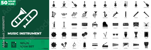 Music Instrument Solid Editable Icons set
