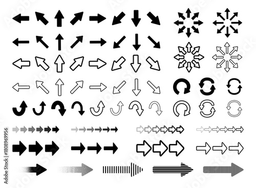 多方向の動きを示す矢印を整理したビジネス向けイラスト集