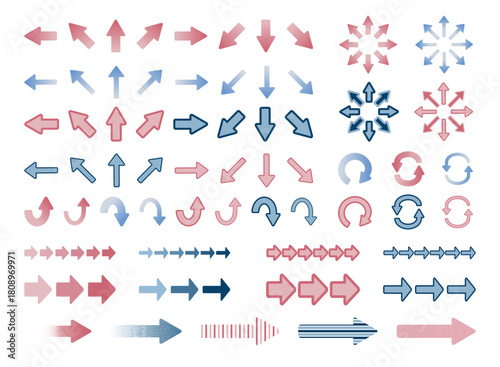 複数の方向を示す矢印をまとめた汎用イラストセット