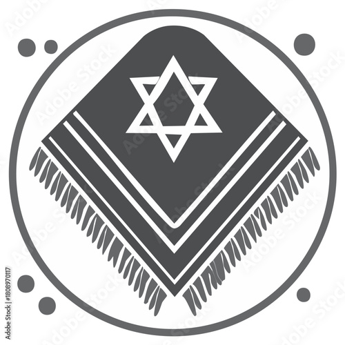 Stylized Jewish Prayer Shawl with Star of David Symbol in Circular Emblem Icon