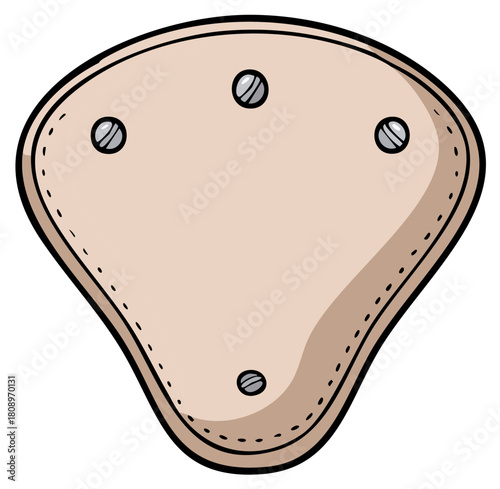 Beige padded garment with four metal studs and stitching around the edge, protective clothing illustration