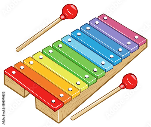 Vibrant Rainbow Xylophone with Mallets: Musical Instrument Illustration