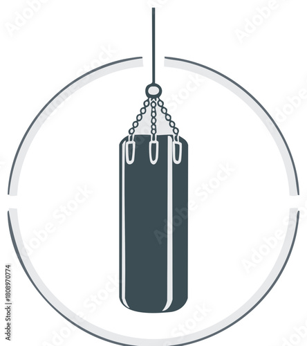 Punching Bag Icon with Circular Frame for Boxing and Martial Arts Training