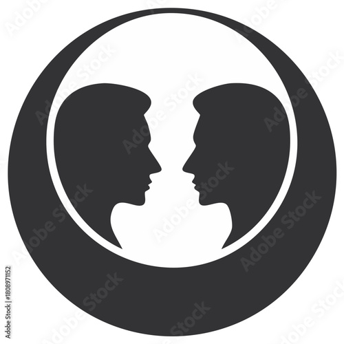 Vector logo of two identical human profiles facing each other in a circle