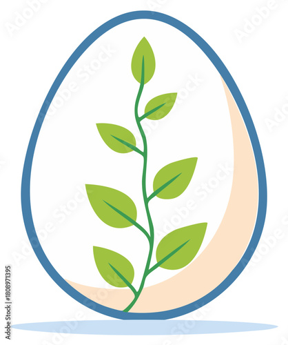 Easter egg with green plant leaves growing inside illustration new life spring nature concept