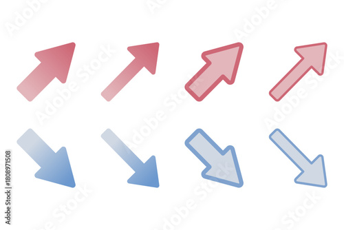 上向きと下向きの矢印を組み合わせた成長と変化のイラストセット