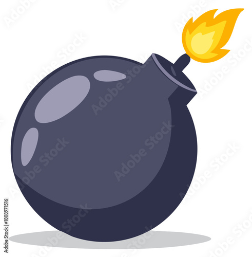 Cartoon Bomb with Burning Fuse Illustration Explosive Round Weapon Comic Style