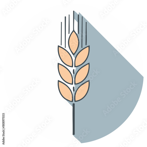 Wheat stalk illustration with shadow, grain crop, beige, black, wheat ears, agriculture symbol