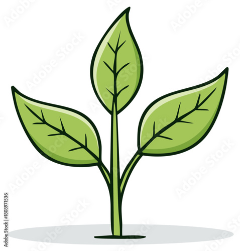 Vibrant Green Cartoon Sprout Illustration Growing Young Plant with Fresh Leaves