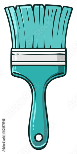 Teal cartoon paintbrush illustration for renovation and art projects