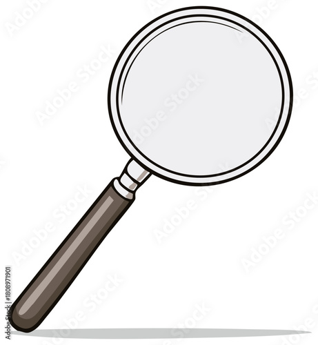 Magnifying glass with a dark handle and clear lens for detailed examination