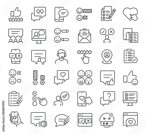 Set of collection line icons related Feedback. Editable stroke. Perfect pixel on transparent background