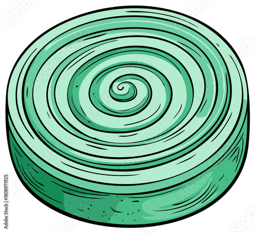 Swirled green hard candy with a spiral design, isolated comic style vector illustration