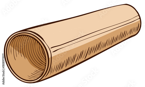 Illustration of a wooden rolling pin with a light brown color and a textured surface