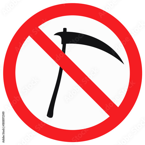 No Death Symbol Prohibition Sign with Scythe Icon