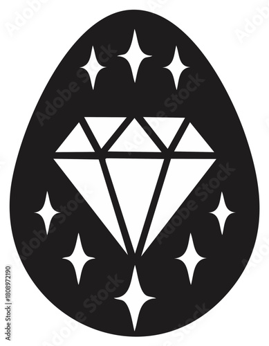 Sparkling brilliant cut diamond gem inside a black egg shape icon vector graphic