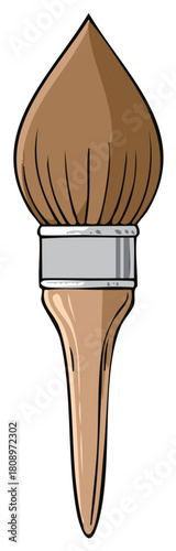 Cartoon Paintbrush Illustration with Brown Bristles and Wooden Handle for Art Projects