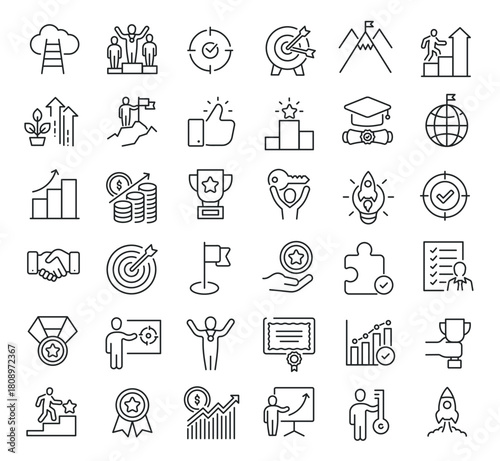 Set of collection line icons related Success. Editable stroke. Perfect pixel on transparent background