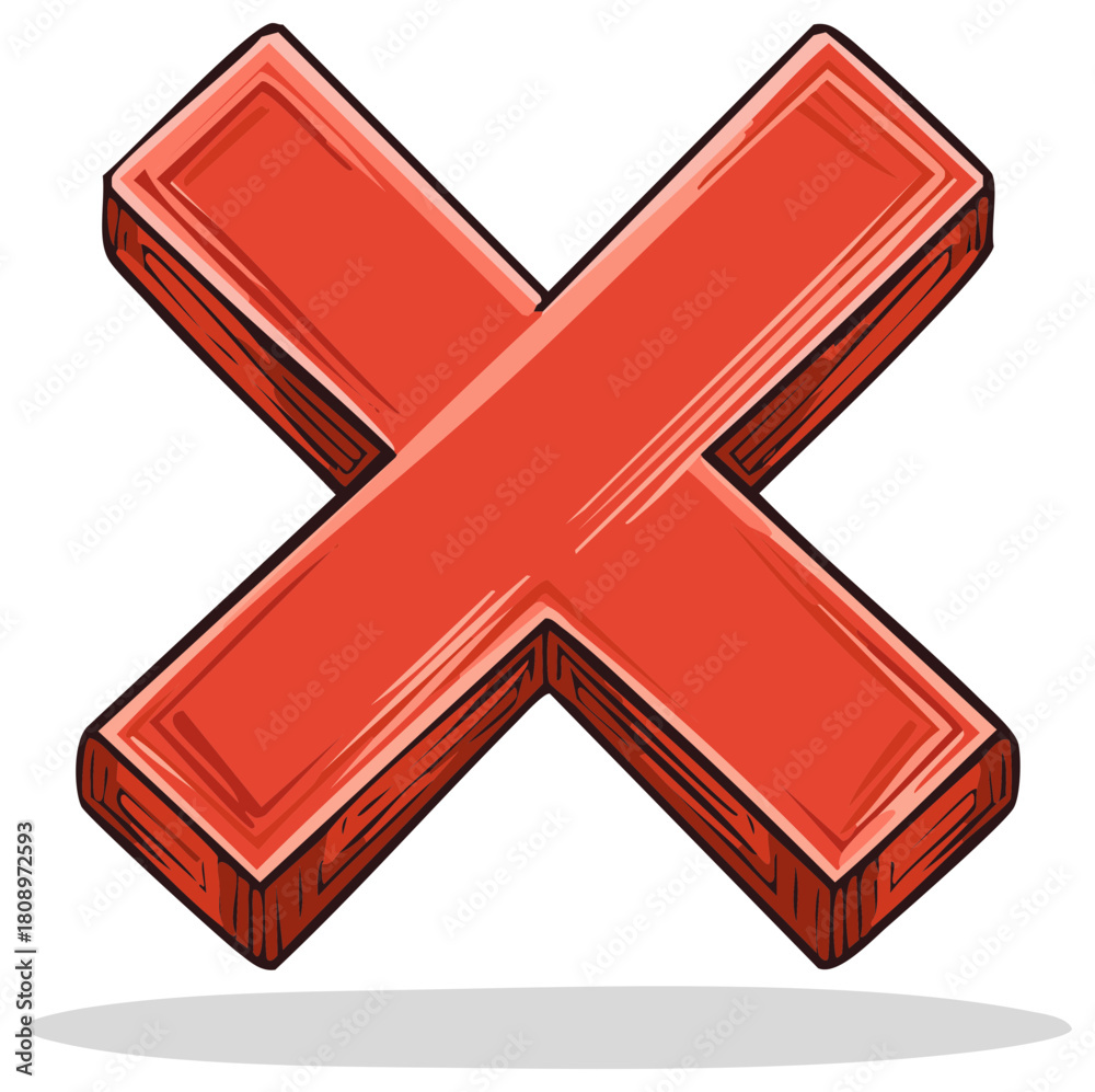 Fototapeta premium Hand-drawn 3D red X cross mark symbol for error and rejection