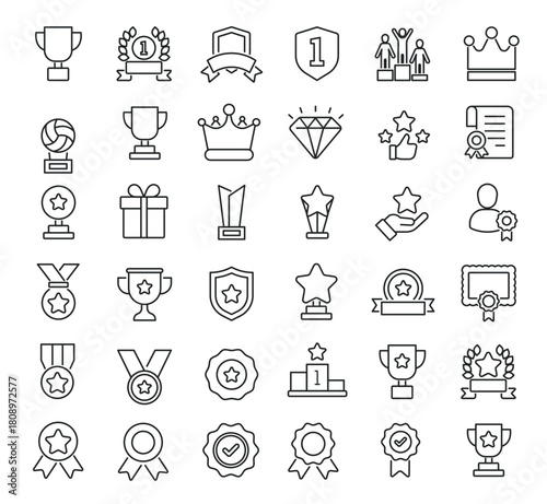 Set of collection line icons related Trophy. Editable stroke. Perfect pixel on transparent background