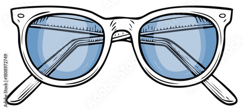 Stylish white frame sunglasses with blue lenses vector illustration